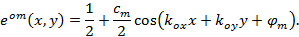 Mathematical formula for wave interference, showing expression e^(om)(x,y) with cosine component.
